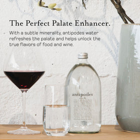 Antipodes carbon-zero certified bottle on display, emphasizing sustainability.