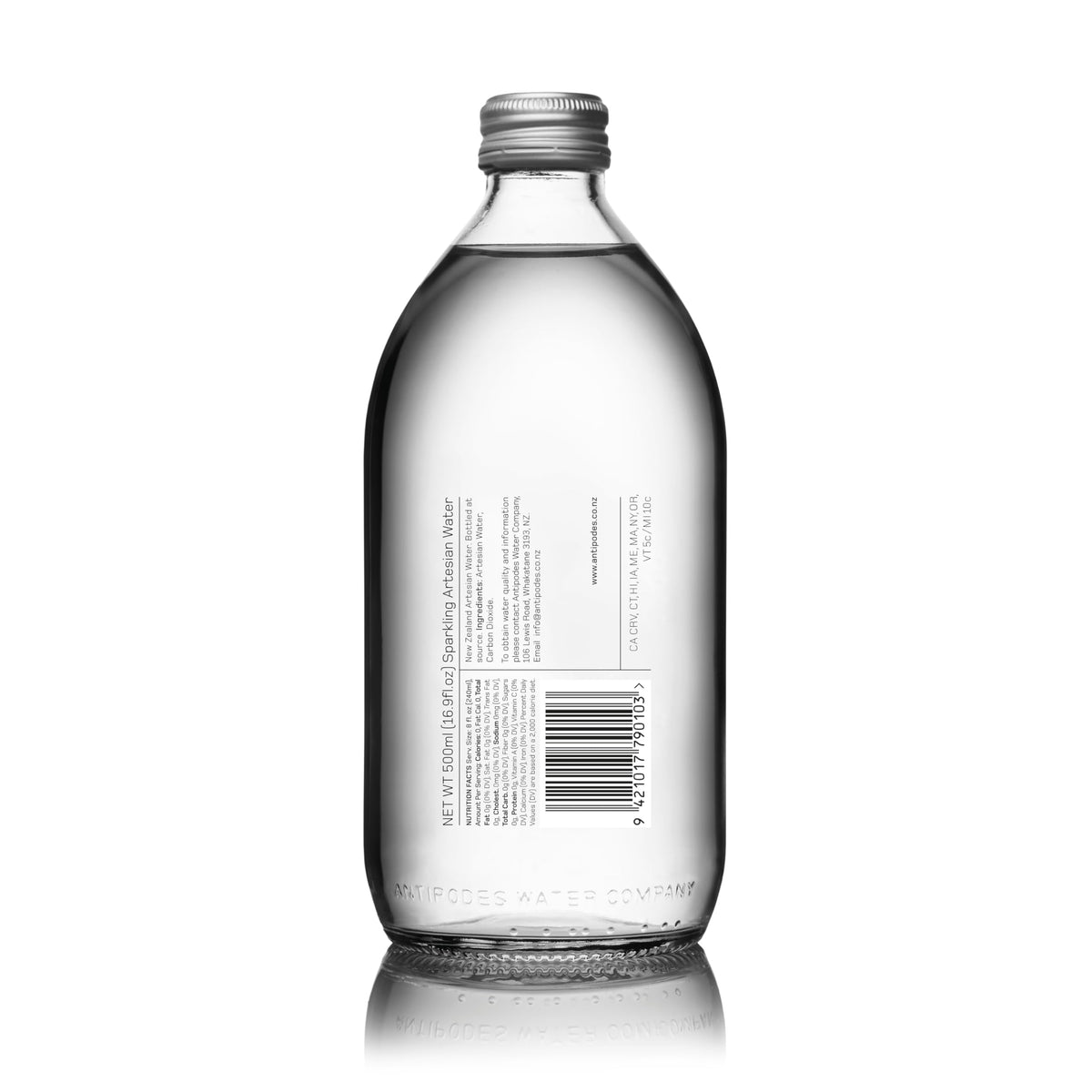 Antipodes premium glass packaging on display, reinforcing luxury presentation.