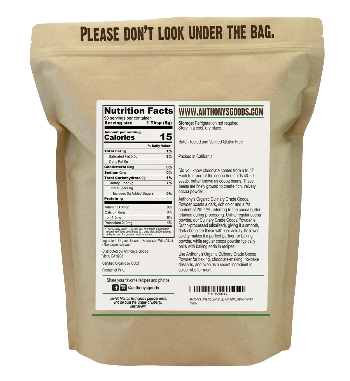 Anthony's Dutch process cocoa powder for smooth desserts and deep color.
