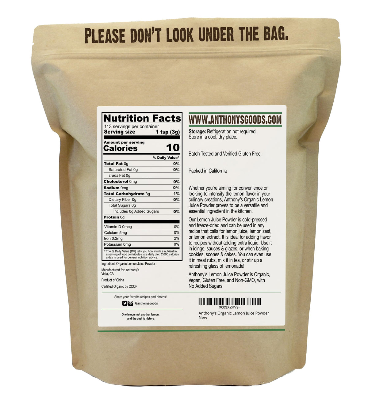 Anthony's lemon powder with measuring spoon for precise, sugar-free flavor additions.