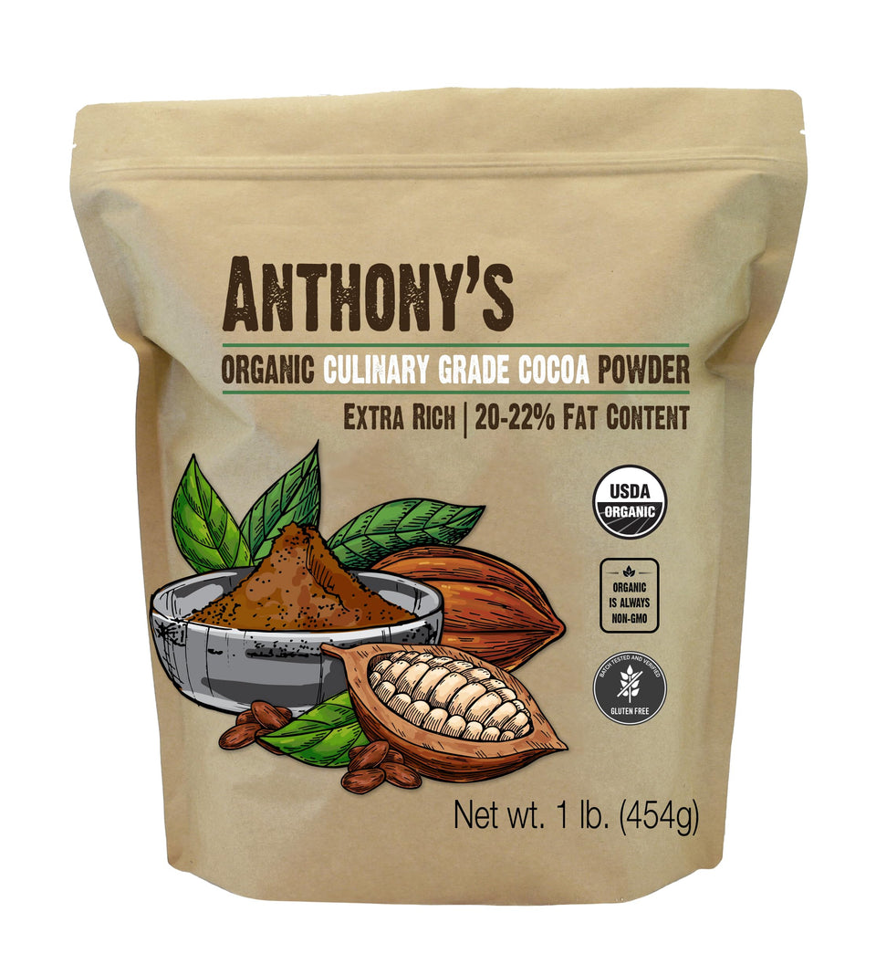 Anthony's Organic Cocoa Powder 1lb canister for rich baking.