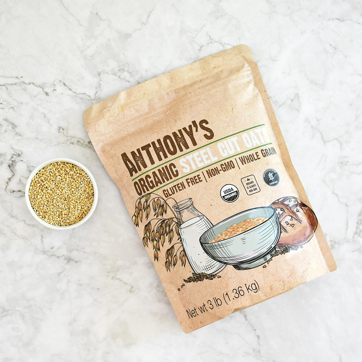 Creamy porridge prepared with Anthony's Organic Steel Cut Oats ready to serve