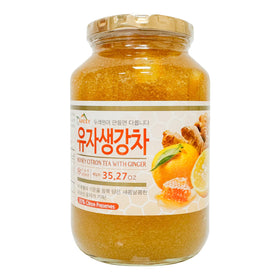 APEXY authentic Korean honey citron tea with ginger jar closeup, real fruit slices for rich flavor.