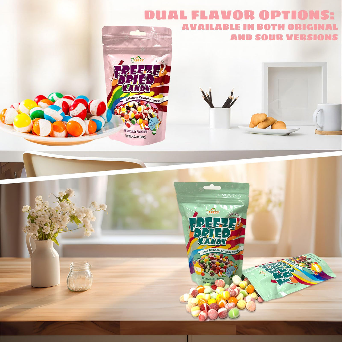 Apexy Freeze Dried Candy Sour Rainbow Clouds – tangy bite with lasting sweetness, ideal for sharing.