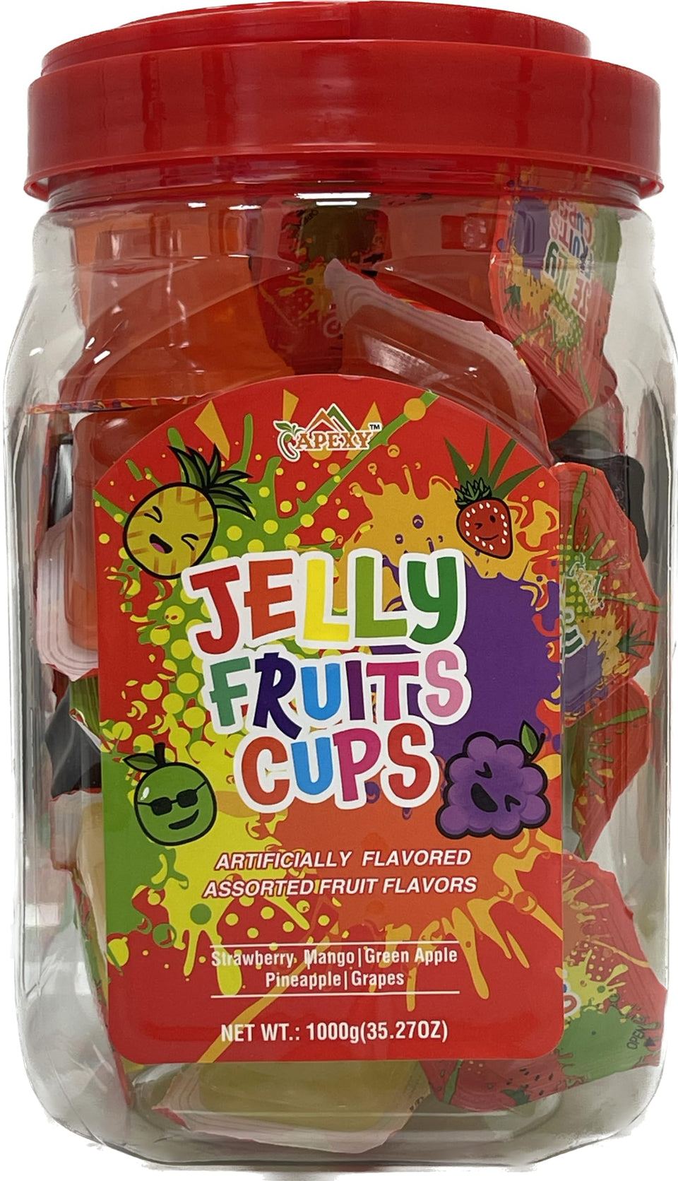 Apexy fruit jelly cup with lychee flavor, a convenient bite-sized treat for lunchboxes and on-the-go snacking