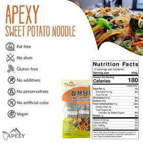 APEXY Japchae noodles plated showing chewy texture
