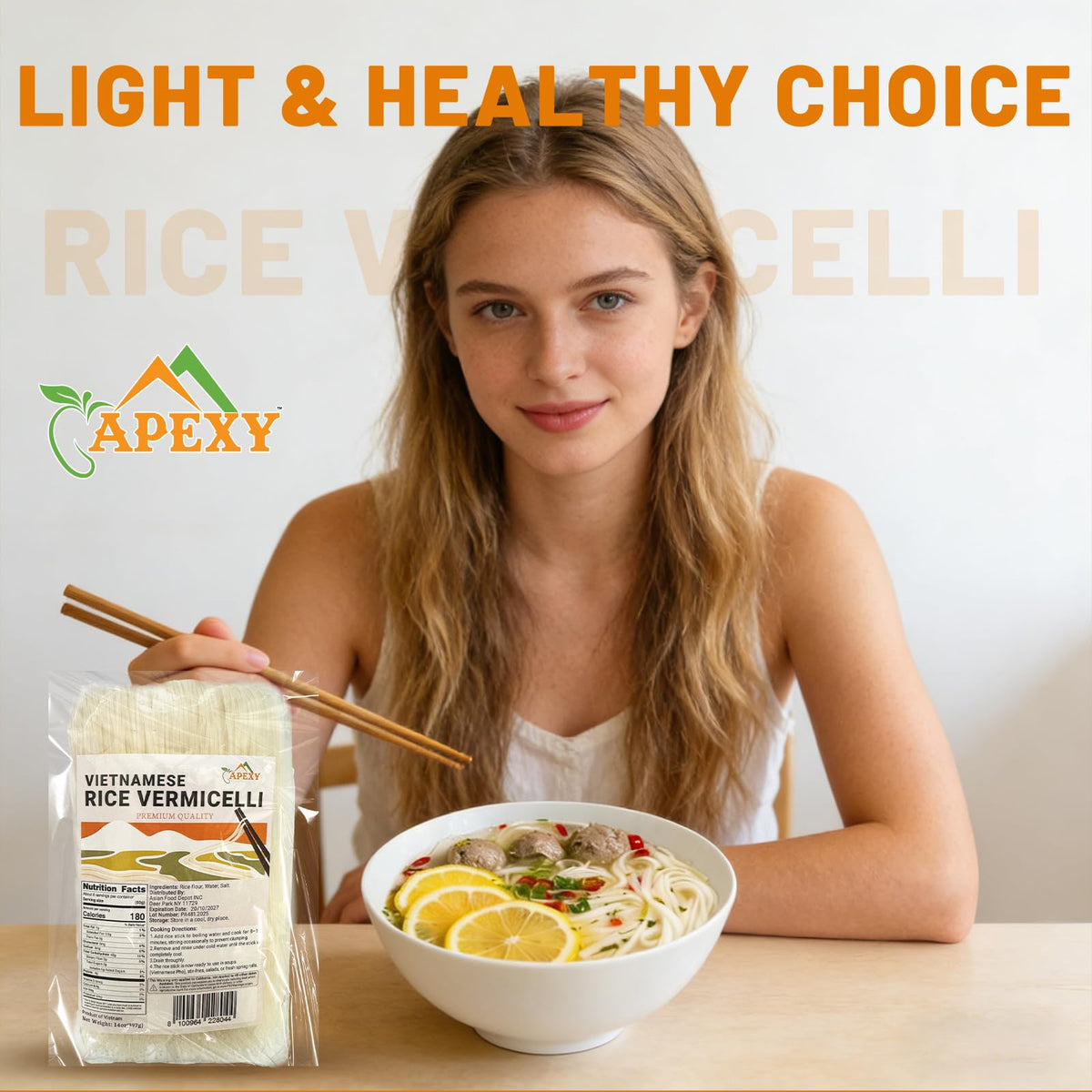 APEXY vermicelli with chopsticks ready for stir-fry and noodle bowls.