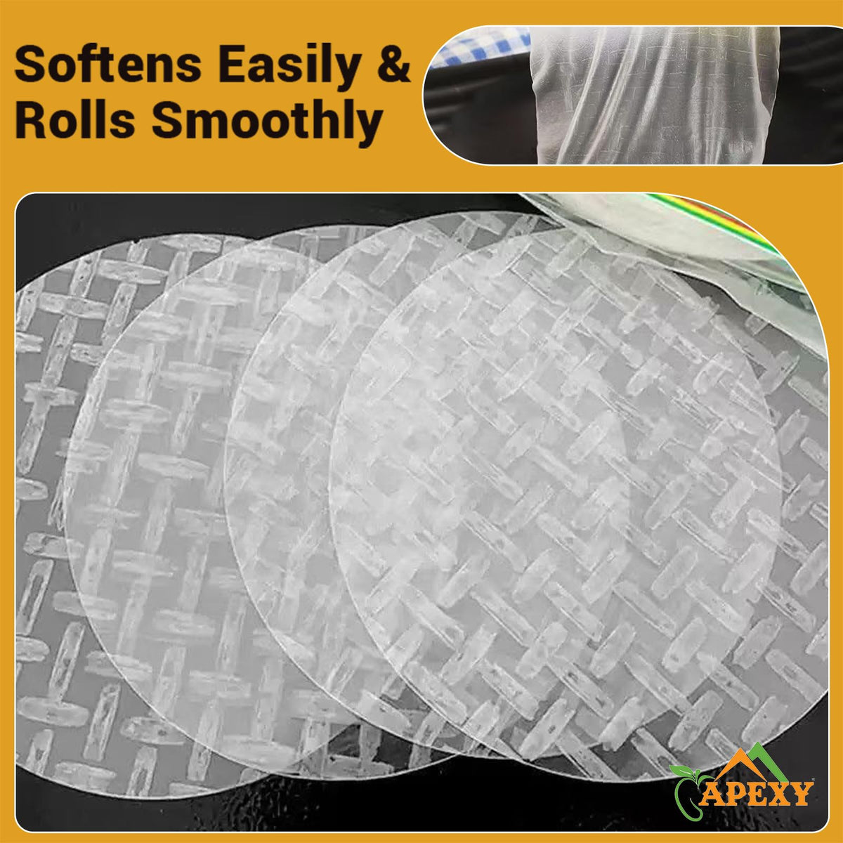 APEXY non-stick rice paper keeps fillings secure during assembly.