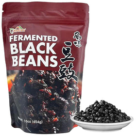 Apexy premium fermented black beans in a sealed pack for rich umami in stir-fries.