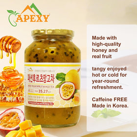 Close-up of real fruit pieces in Apexy tea mix emphasizing freshness.