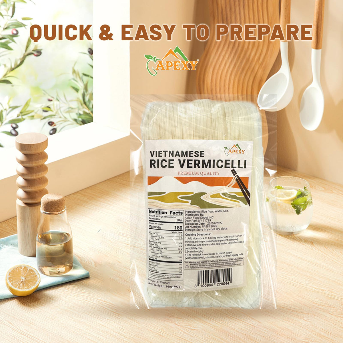 APEXY vermicelli simmering in broth with herbs for restaurant-style at home.