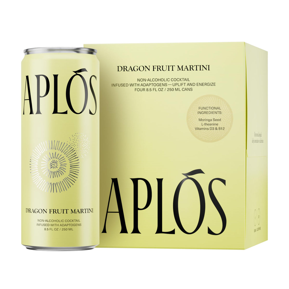 Aplós Dragon Fruit Martini can displaying a low-calorie, no-added-sugar mocktail option