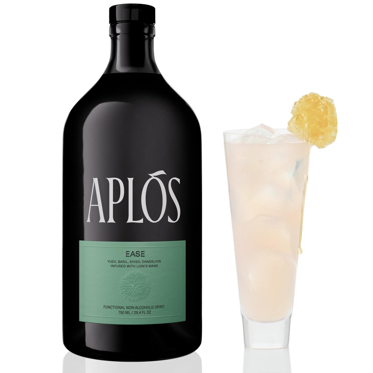 Aplós Ease bottle front, premium calming drink to unwind after a long day.