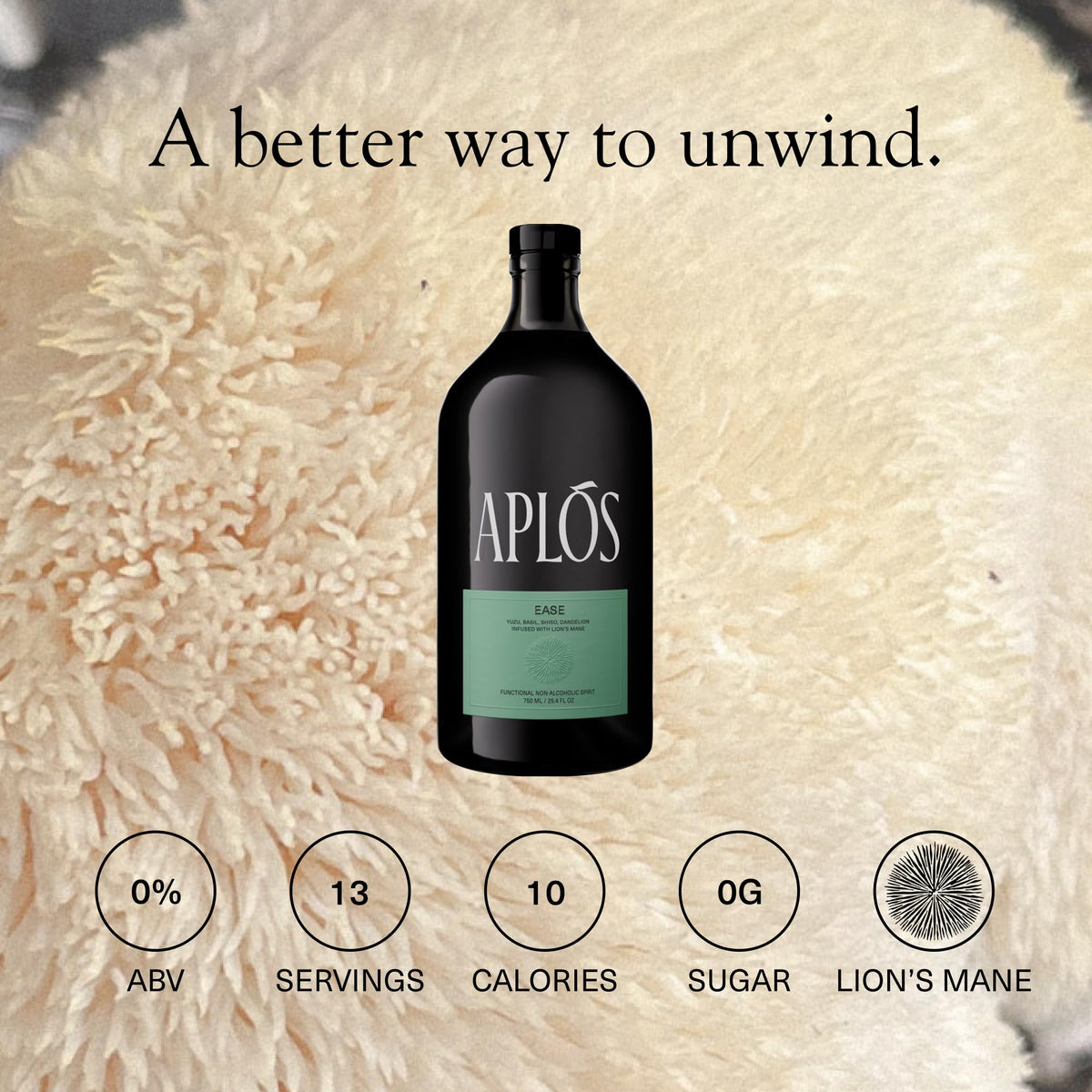 Aplós Ease herbs and ingredients display suggesting a balanced, calming ritual.