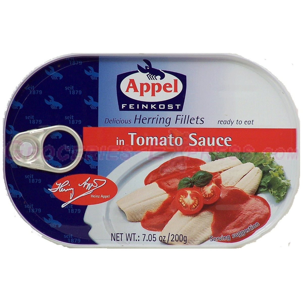 Appel herring in tomato sauce tin front view, ready for quick pantry meals