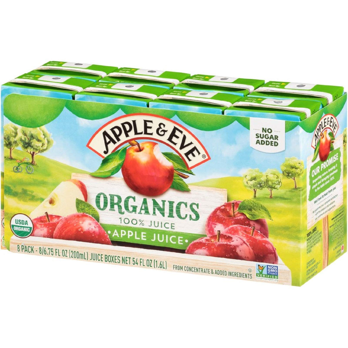 Apple & Eve Organics juice box front view for easy lunchtime grab-and-go.