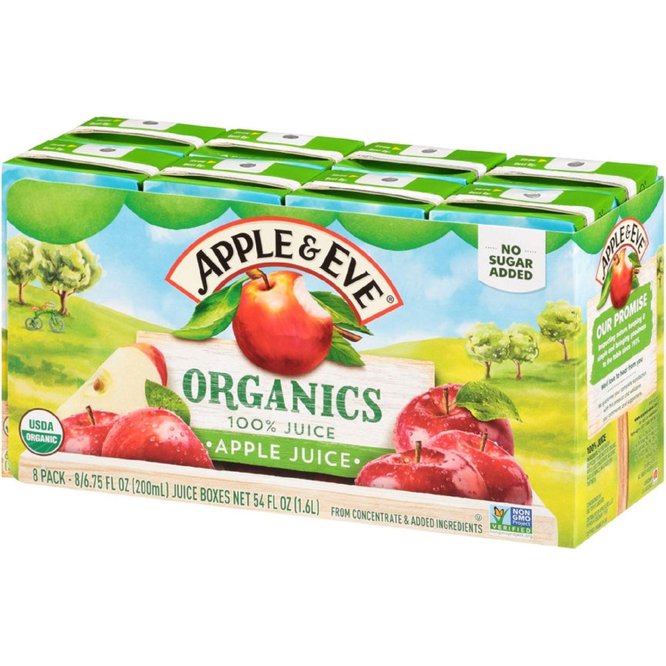Apple & Eve Organics juice box front view for easy lunchtime grab-and-go.