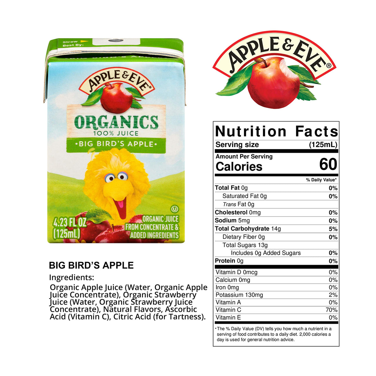 Big Bird juice box on the go, Apple & Eve Sesame Street