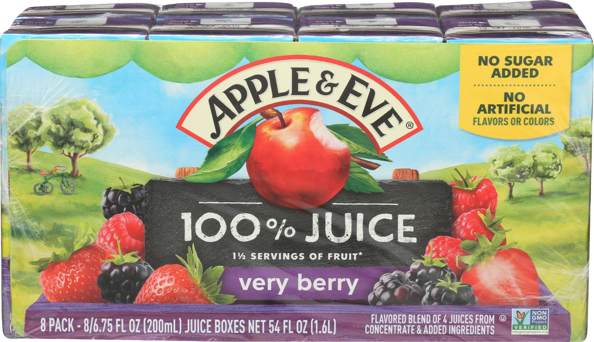 Apple & Eve Very Berry juice bottle with no sugar added, ideal for lunches.