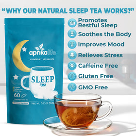 Steaming cup of Aprika Life Sleep Tea invites a gentle nightly ritual and calm.