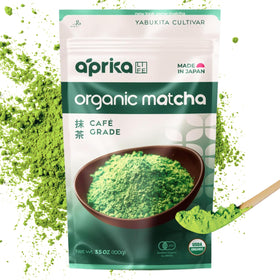 AprikaLife jar of organic matcha powder with vibrant color for daily rituals