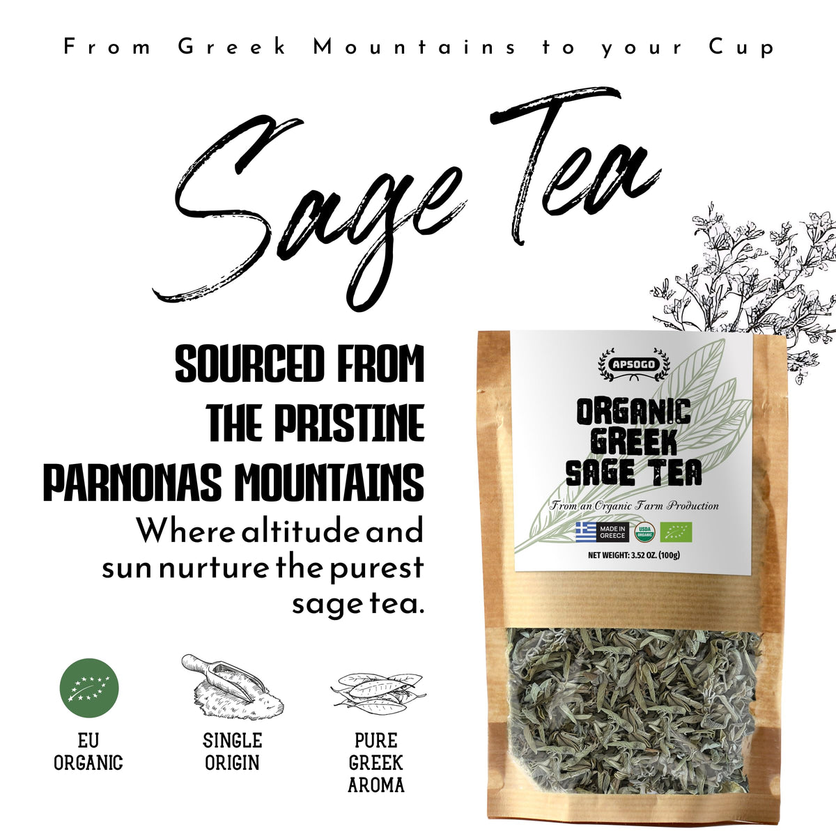 APSOGO aromatic sage tea steeping to reveal a soothing, flavorful brew