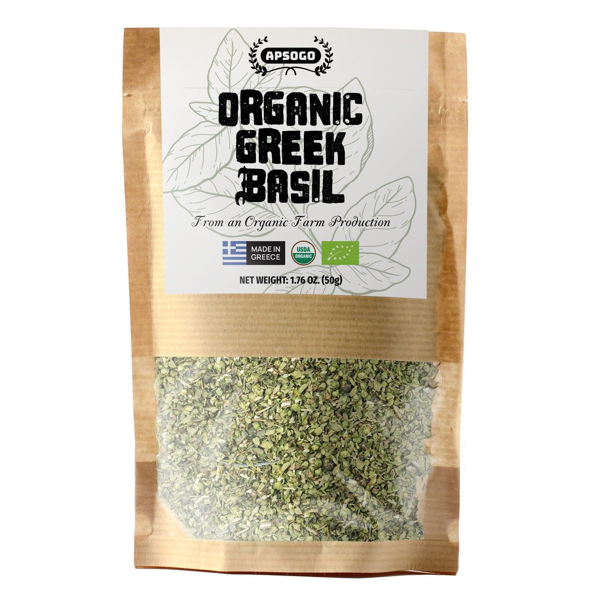 Apsogo Organic Greek Basil leaves ready to elevate tomato sauces with aroma.