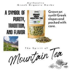 APSOGO Greek Mountain Tea on a Greek farm setting highlights single estate organic origin.