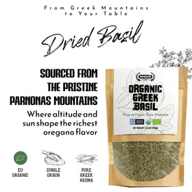 Apsogo Greek basil packaging with resealable pouch for freshness.