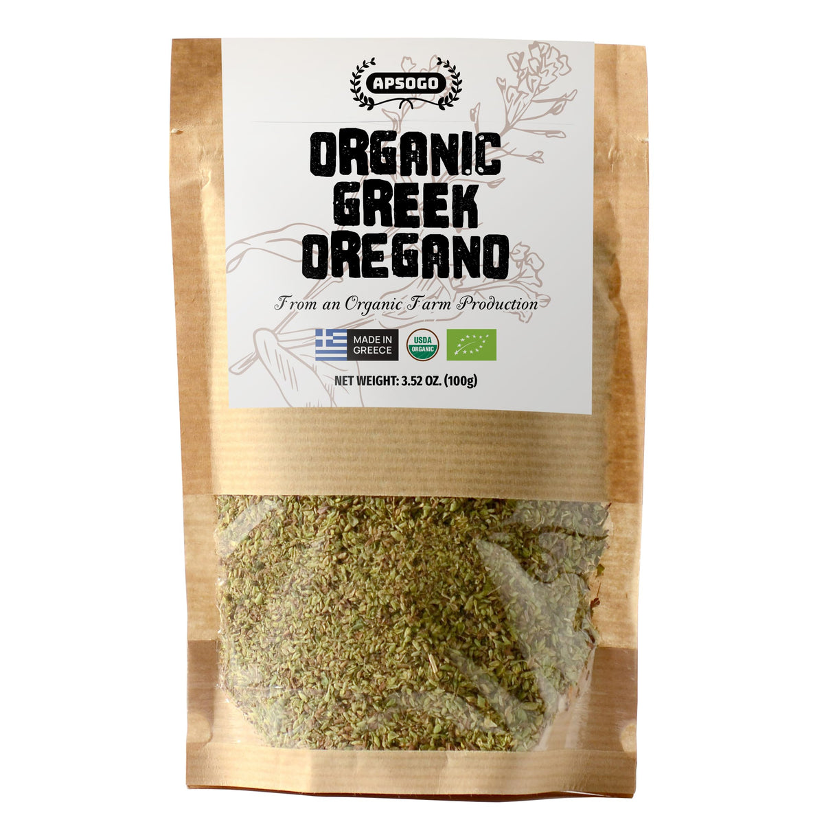 Apsogo Organic Greek oregano leaves add vibrant aroma to salads and pizzas.