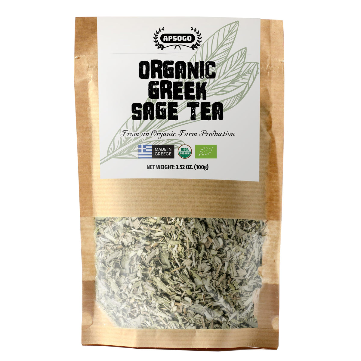 APSOGO organic Greek sage tea leaves close-up for rich aroma and flavor