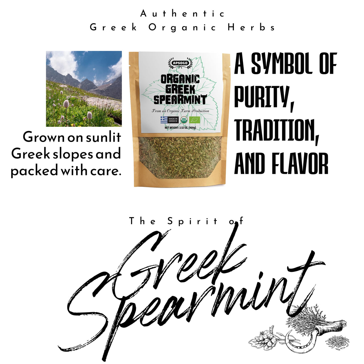 Apsogo Mentha spicata provides pure mint flavor with no additives.