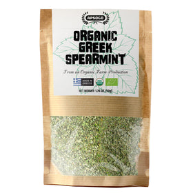 Apsogo Organic Greek Spearmint resealable pouch preserves aroma and freshness.
