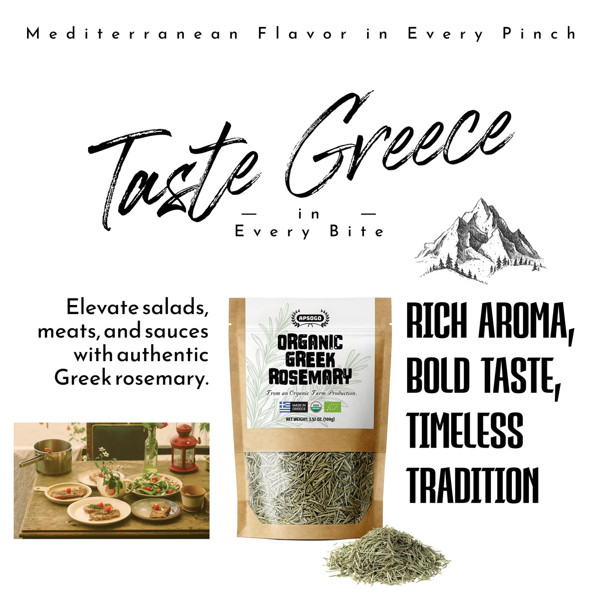 APSOGO rosemary leaves for roasting and seasoning, a versatile herb for home cooks.