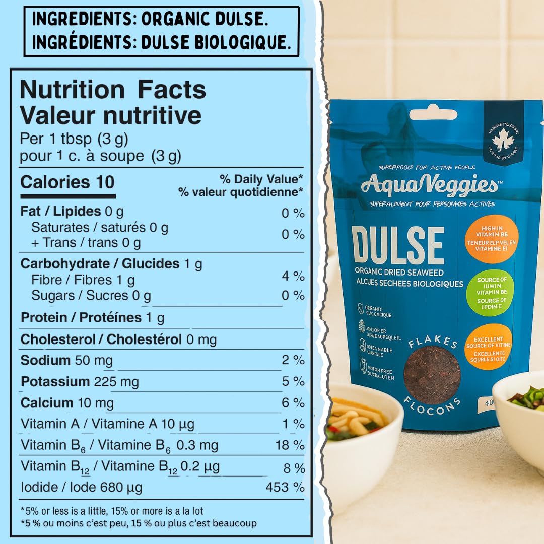 Aqua Veggies dulse flakes in a bowl enrich soups with a mild brininess.