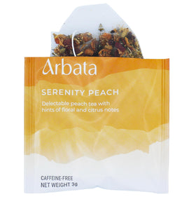 A brewed Arbata Serenity Peach Tea cup with inviting aroma