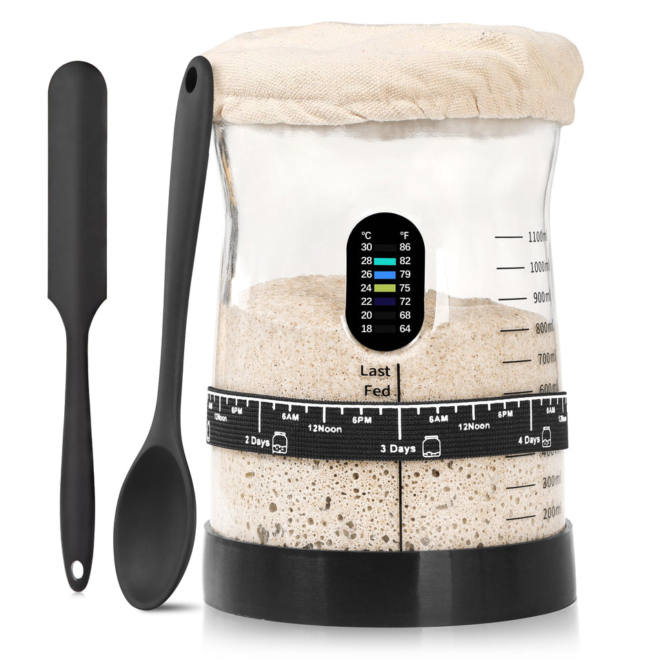 Arbnic sourdough starter jar with wide mouth for easy stirring and cleaning.
