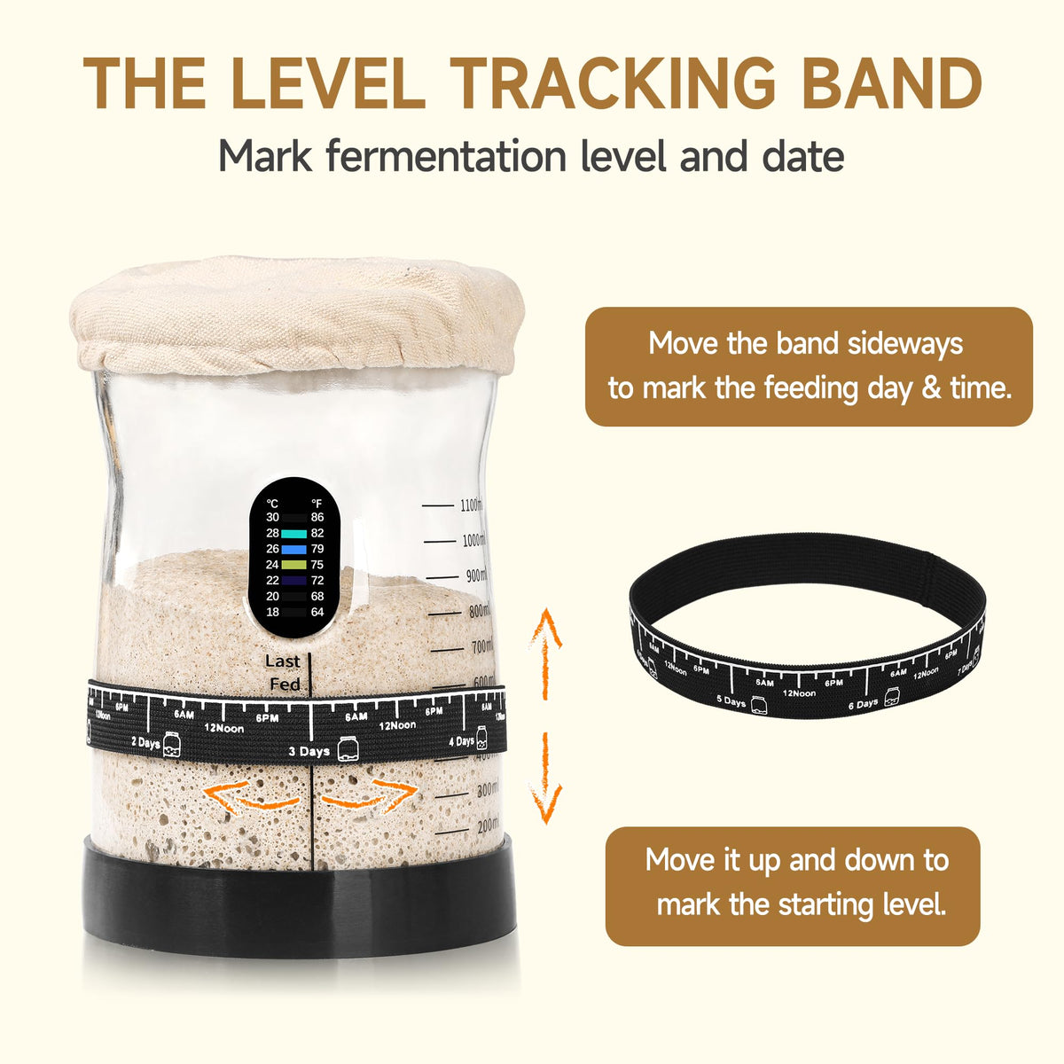 Arbnic starter kit features a thermometer band to monitor fermentation temperature for consistency.