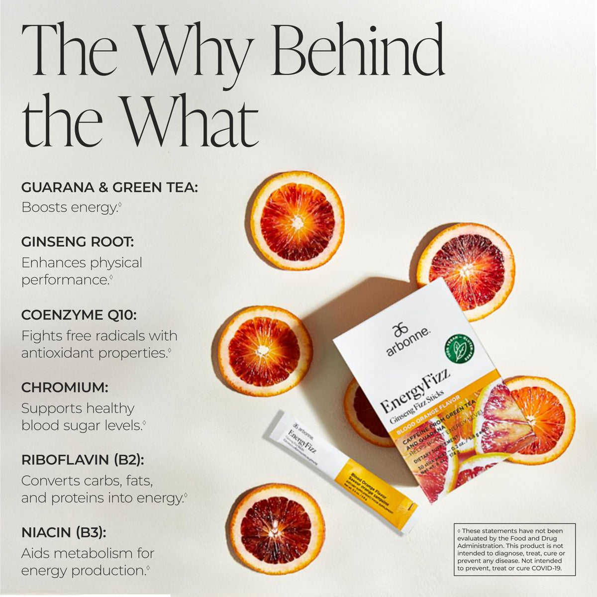 Arbonne energy fizz stick dissolving in water to refresh with focus support.
