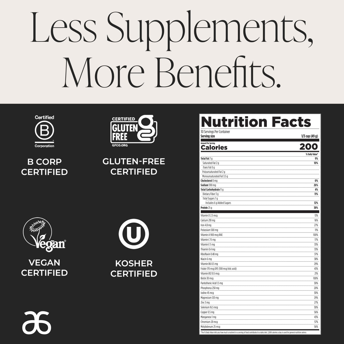 Arbonne EssentialMeal one-third cup measure beside a prepared shake.