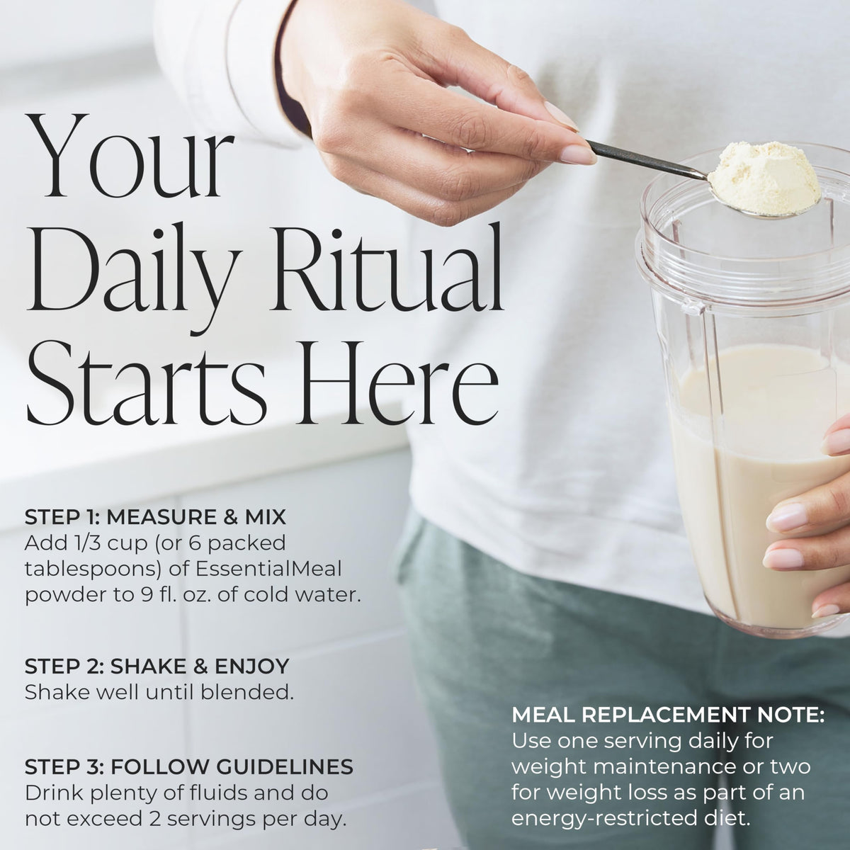 Arbonne EssentialMeal shake glass with vanilla evokes creamy texture and easy meal replacement.