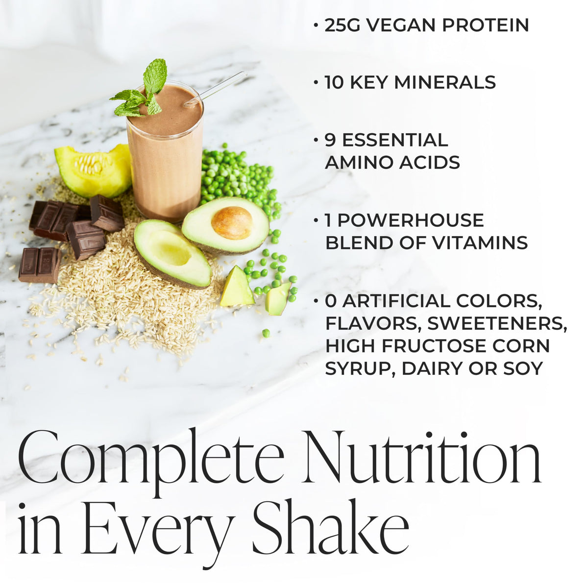 Arbonne EssentialMeal vegan protein blend ingredients shown on label for complete amino acids.