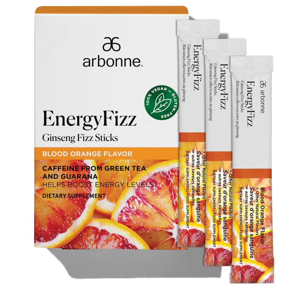 Arbonne Ginseng Energy Blood Orange Fizz Stick for crash-free energy on demand.