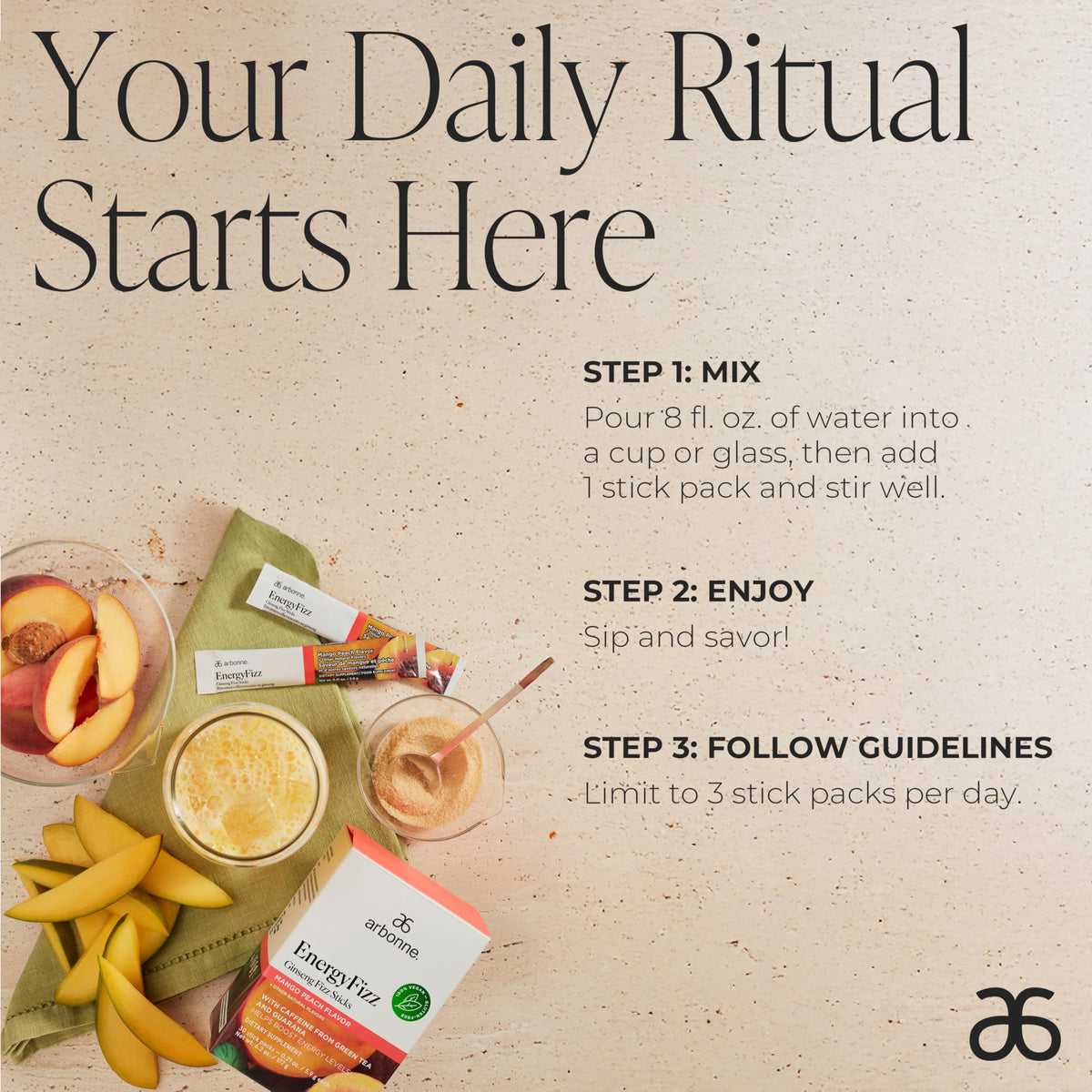 Vegan energy ingredients emphasize plant-based formula for a clean boost.
