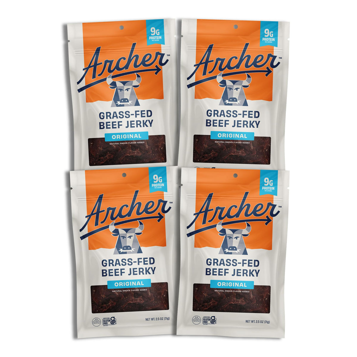Archer Jerky Original flavor 2.5 oz bag in four-pack for convenient snacking