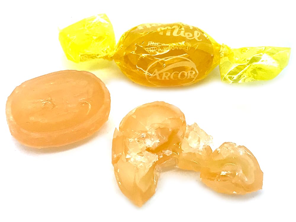 Arcor honey-filled hard candy wrapped closeup with glossy shell and honey center