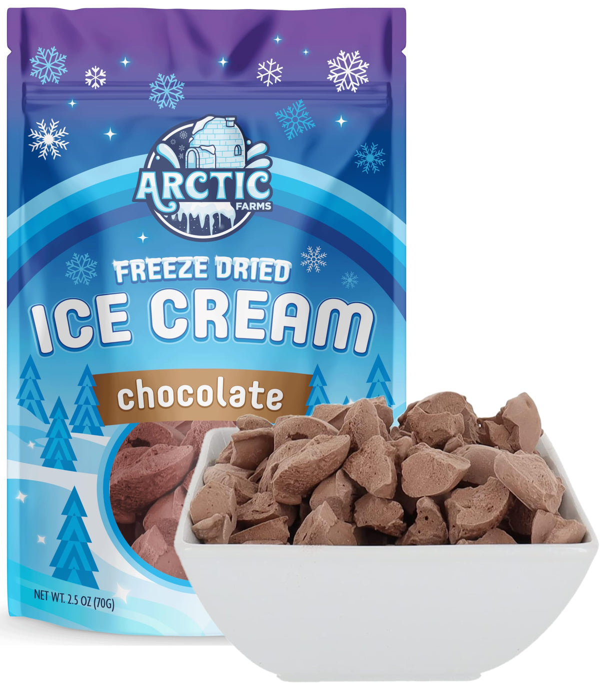 Arctic Farms chocolate flavor close up showing crisp freeze dried texture