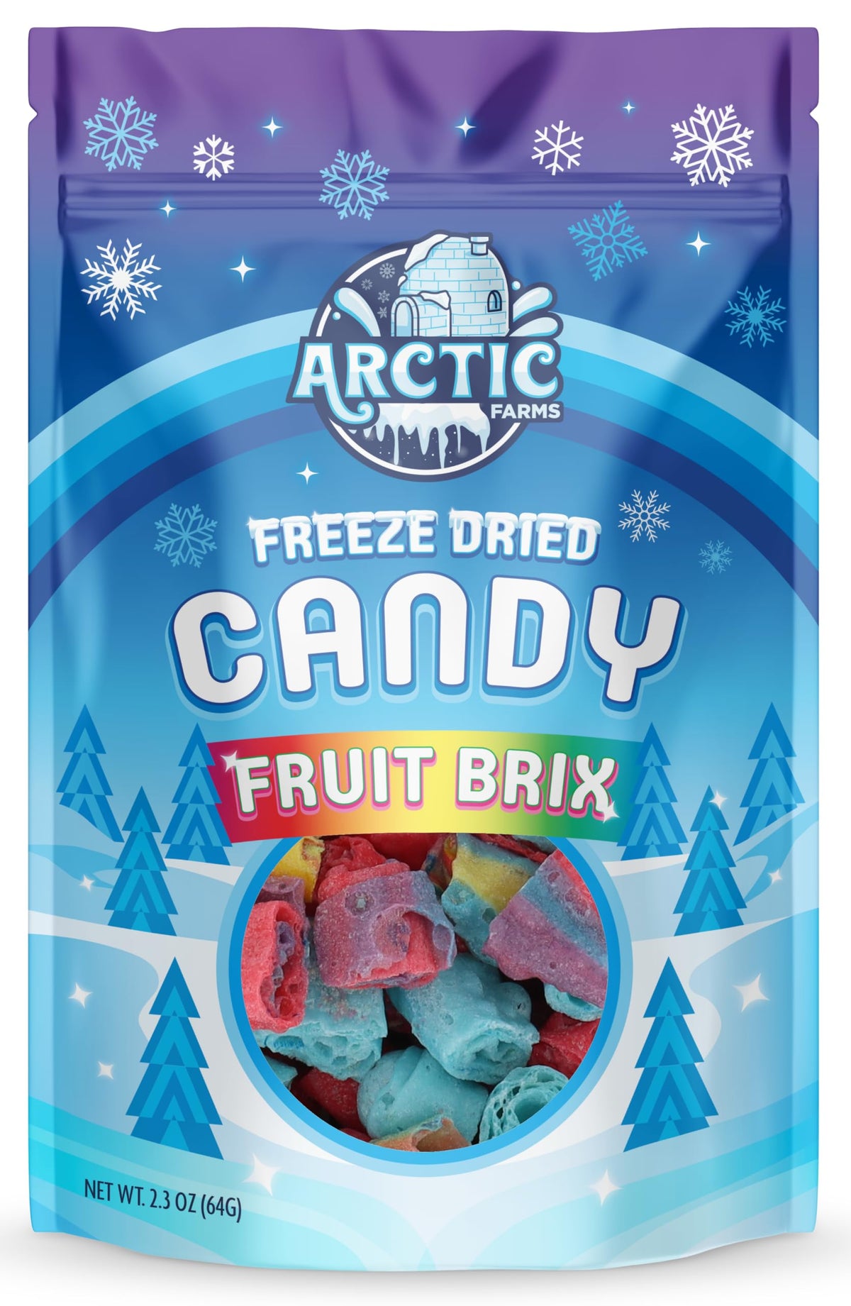 Arctic Farms bag closeup highlights resealable packaging for fresh, on-the-go snacking