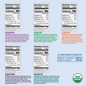 ARDOR Energy Organic Green Tea caffeine label emphasizes clean energy source.