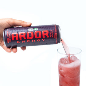ARDOR Energy 12-pack display emphasizes vegan, gluten-free energy option.
